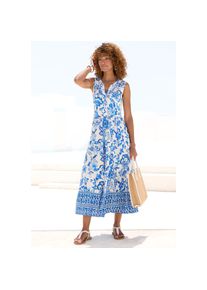 Lascana , Maxikleid, mit Blumenprint und Knopfleiste, Sommerkleid, Strandkleid , blau , Maxikleid mit rundem Halsausschnitt