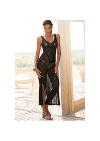 Lascana, Unisex, Lascana Strickkleid mit Ajourmuster, transparentes Strandkleid, elegant, schwarz, 34, N-Gr, Sommerkleid mit tiefem V-Ausschnitt