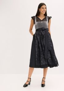 Dirndl avec velours en longueur midi (ens. 2 pces) en noir, Taille 50, bonprix