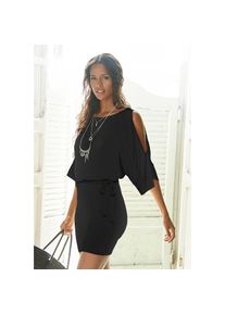 Buffalo, Unisex, Jerseykleid mit Bindeband, mit &Auml;rmelschlitzen, sommerlich, modisch, schwarz, 34, N-Gr, Sommerkleid im Retrolook