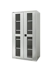 Schäfer Shop Schäfer Shop Genius Flügeltürenschrank FS, Stahl, Sichtfenster, Lüftungslöcher, B 1055 x T 620 x H 1950 mm, 5 OH, Lichtgrau/Lichtgrau, bis 500 kg