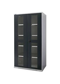 Schäfer Shop Schäfer Shop Genius Flügeltürenschrank FS, Stahl, Sichtfenster, Lüftungslöcher, B 1055 x T 620 x H 1950 mm, 5 OH, Weissalu/Anthrazitgrau, bis 500 kg