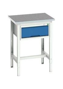 Werkbank Bott verso, Linoleum-Platte, 1 Schublade, mit Querstrebenset, B 700 x T 600 x H 780 - 930 mm, RAL 7035 Lichtgrau / Enzianblau