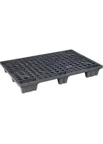Kunststoff-Mehrweg-Stapelpalette KIGAnesto&reg;, 7 kg, durchbrochenes Deck, bis 3500 kg, stapelbar, 100% Recyclingmaterial, mit Rand, anthrazit