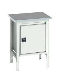 Kastenwerkbank Bott verso, Linoleum-Platte, 1 T&uuml;r, 1 Ablageboden, B 700 x T 600 x H 780 - 930 mm, Lichtgrau