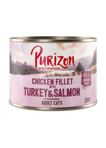 24x 200g Original getreidefrei Hühnerfilet mit Truthahn & Lachs Purizon Nassfutter für Katzen