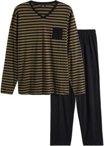 Pyjama aus reiner Baumwolle mit langen Ärmeln in schwarz, Grösse 64/66 (3XL), 100% Baumwolle, bonprix