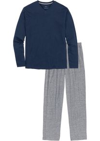 Pyjama mit Baumwolle und langen Ärmeln in blau, Grösse 60/62 (XXL), bonprix