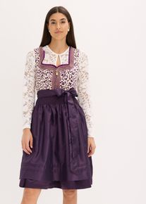 Dirndl avec tablier brod&eacute; (ens. 2 pces) en violet, Taille 42, Couleur/Motif: violet fonc&eacute;/beige galet, bonprix