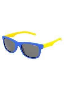 Polaroid PLD 8020/S | Kinder-Sonnenbrille | Eckig | Fassung: Acetat Blau Gelb | Glasfarbe: Grau
