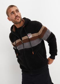 Teddy-Fleecejacke mit Kapuze in schwarz, Gr&ouml;sse 68/70 (4XL), bonprix