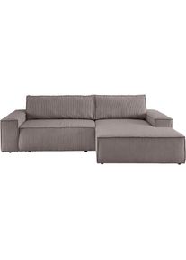 Ecksofa »SHERWOOD Schlafsofa 267 cm, L-Form,«, Schlaffunktion mit Bettkasten (210x136 cm), Cord, Vintage, Samtvelours , grau , Home Affaire