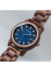 Holzkern Holzuhr Nightbird (Walnuss/Blau), Herren, Naturholz