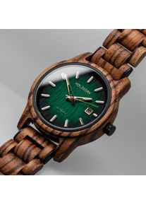 Holzkern Holzuhr Nightbird (Zebrano/Grün), Herren, Naturholz