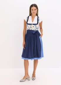 Dirndl avec tablier brodé (ens. 2 pces) en bleu, Taille 38, Couleur/Motif: bleu foncé/beige à fleurs, bonprix