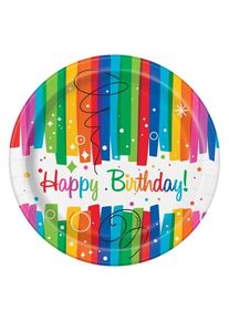 UNIQUE 8 assiettes en papier Rainbow Swirl Happy Birthday 18cm