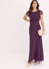 Maxikleid aus zartem Tüll mit Perlenstickerei in lila, Grösse 34, bonprix