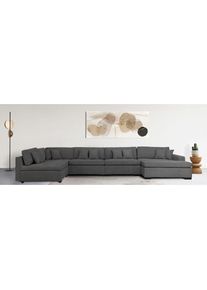 Home Affaire, Home Affaire Wohnlandschaft &raquo;Skara XXL U-Form&laquo; Lounge-Sofa XXL mit Federkern-Polsterung, in vielen Bezugsvarianten, dunkelgrau, 100% 
