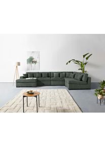 Wohnlandschaft »Skara U-Form«, Lounge-Sofa mit Federkernpolsterung, in vielen Bezugsvarianten , grau , Home Affaire