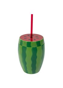 Wassermelonenbecher mit Deckel und Strohhalm