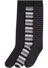 Lot de 3 chaussettes hautes thermiques avec un intérieur doux en éponge en noir, Taille 43-46, Couleur/Motif: noir + noir rayé, bonprix
