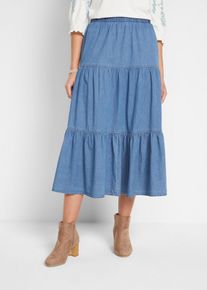 Jeansrock mit Bahnen in blau, Grösse 48, 98% Baumwolle, bonprix