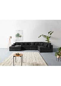 Home Affaire, Home Affaire Wohnlandschaft &raquo;Skara U-Form&laquo; Lounge-Sofa mit Federkernpolsterung, in vielen Bezugsvarianten, anthrazit, 100% Polyester, B/