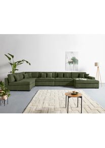 Home Affaire, Home Affaire Wohnlandschaft &raquo;Skara XXL U-Form&laquo; Lounge-Sofa XXL mit Federkern-Polsterung, in vielen Bezugsvarianten, gr&uuml;n, 100% Polyester