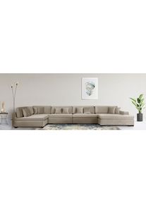 Wohnlandschaft »Skara U-Form«, Lounge-Sofa mit Federkernpolsterung, in vielen Bezugsvarianten , beige , Home Affaire