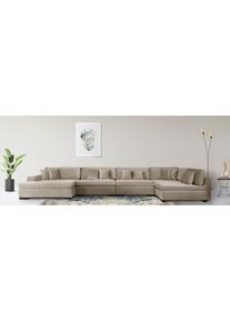 Home Affaire, Home Affaire Wohnlandschaft &raquo;Skara U-Form&laquo; Lounge-Sofa mit Federkernpolsterung, in vielen Bezugsvarianten, dunkelbeige, 100% Polyester, 