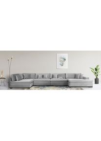 Home Affaire, Home Affaire Wohnlandschaft &raquo;Skara U-Form&laquo; Lounge-Sofa mit Federkernpolsterung, in vielen Bezugsvarianten, grau, 100% Polyester, B/H/T: 