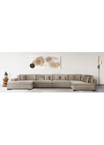 Home Affaire, Home Affaire Wohnlandschaft &raquo;Skara XXL U-Form&laquo; Lounge-Sofa XXL mit Federkern-Polsterung, in vielen Bezugsvarianten, dunkelbeige, 100% 