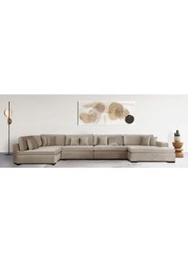 Home Affaire, Home Affaire Wohnlandschaft &raquo;Skara XXL U-Form&laquo; Lounge-Sofa XXL mit Federkern-Polsterung, in vielen Bezugsvarianten, dunkelbeige, 100% 