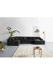 Home Affaire, Home Affaire Wohnlandschaft &raquo;Skara U-Form&laquo; Lounge-Sofa mit Federkernpolsterung, in vielen Bezugsvarianten, anthrazit, 100% Polyester, B/