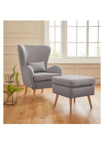 Sessel »Sallito, TV-Sessel, Ohrensessel mit«, Hocker, in vielen Bezugsqualitäten, auch in Samtcord , grau , Home Affaire