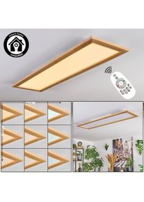 hofstein LED Panel-Deckenleuchte Belan, Fernbedienung dimmbar, Lichtfarbe 2700-6500K, Smart-Home Holz und Metall, wei&szlig;er Schirm, 3900 Lumen