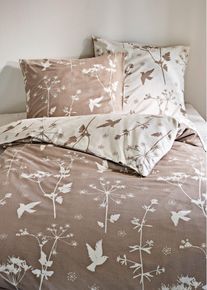 Wendebettwäsche mit floralem Design in beige, 135x200 cm, 100% Baumwolle, bonprix