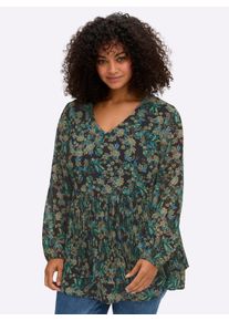 sheego by Joe Browns Witt Damen Tunika aus Chiffon, mit Plisseefalten, schwarz-bedruckt, Größe 52, 100% Polyester