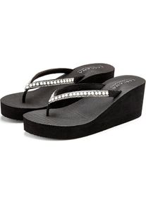 Lascana , Damen , Badezehentrenner »Sandale, Pantolette« Badeschuh, Zehentrenner mit Keilabsatz und Perlen VEGAN , schwarz , Besonders leichte und...