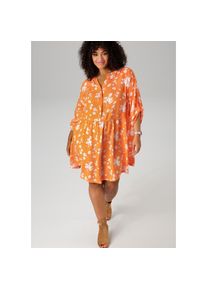 Aniston PLUS , Longbluse, mit Blumen und kleinen Pünktchen bedruckt , gelb , Bluse aus weich fallender Viskose