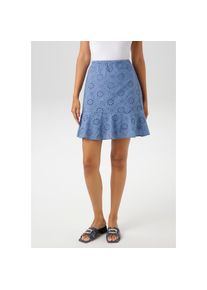Aniston CASUAL , Minirock, mit floraler Lochstickerei verziert , blau , Gefütterter Rock mit seitlichem, verdeckten Reissverschluss