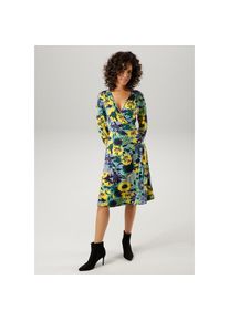 Aniston CASUAL , Jerseykleid, mit V-Ausschnitt in Wickel-Optik , bunt , Kleid aus weich fliessender, elastischer Viskose