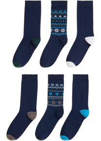 Lot de 6 paires de chaussettes en blanc, Taille 35-38, Couleur/Motif: bleu nuit + bleu nuit à motif, bonprix