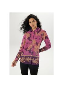 Aniston SELECTED , Hemdbluse mit aufgedruckten Bordüren; transparent , lila , Transparente Georgette-Bluse