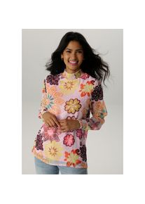 Aniston Selected, Unisex, Aniston SELECTED Chiffonbluse mit Blumendruck und Smokb&uuml;ndchen, gelb, orange, gr&uuml;n, rosa, wei&szlig;, terra, pink, camel, petrol, 