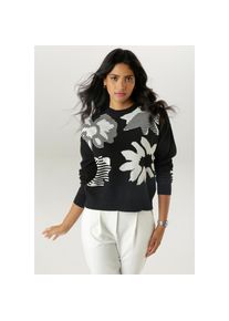 Aniston SELECTED , Strickpullover mit trendiger und grossflächiger Jacquardmusterung , schwarz-weiss , Jacquard-Pullover mit grossen,...