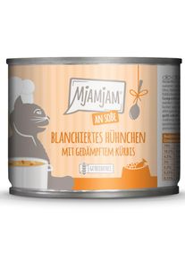 6x 185g an Sosse blanchiertes Hühnchen mit gedämpftem Kürbis MjAMjAM Nassfutter für Katzen