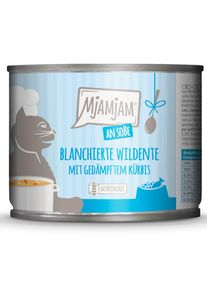 24x 185g an Sosse blanchierte Wildente mit gedämpftem Kürbis MjAMjAM Nassfutter für Katzen