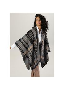Aniston SELECTED , Strickponcho, mit Karo-Muster und Fransen , grau , 1 , Jacquard-Poncho im Karo-Dessin