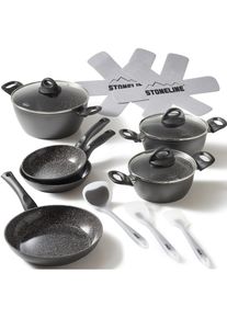 Stoneline Topf-Set, Aluminium, (Set, 14 tlg., Bratentopf 22 cm, je 1 Kochtopf 18/20 cm, je 1 Bratpfanne 16/20/24 cm), Keramik-Antihaftbeschichtung, Induktion...